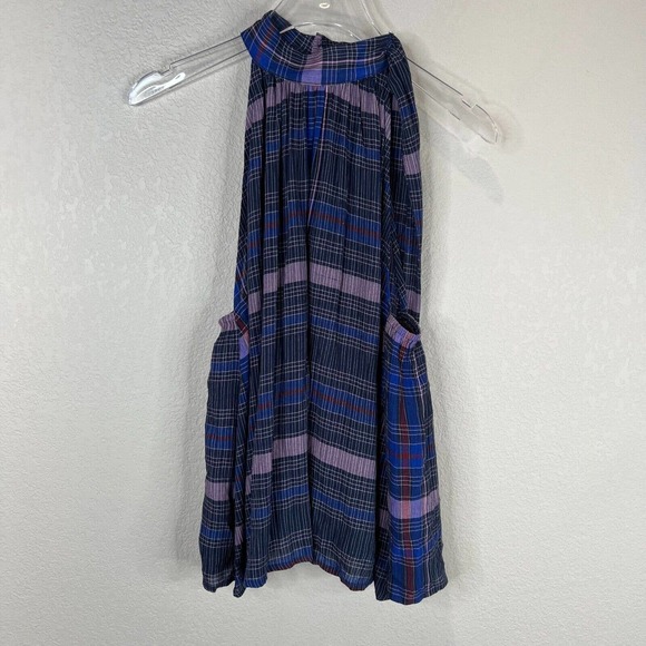 Apiece Apart Tops - Apiece Apart Medina Top Size 0 Blue Purple Plaid Tie Mock Neck Sleeveless Blouse